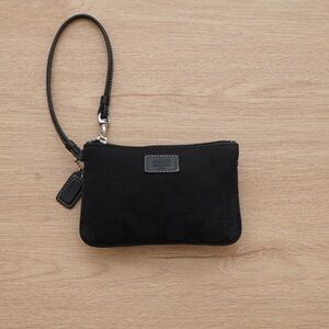 Coach Signature Wristlet Black Canvas Small Zip Pouch Mini Clutch Bag